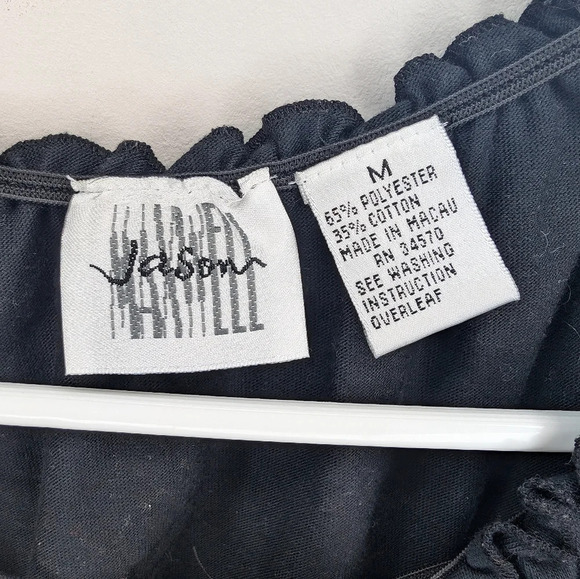 Vintage Jason Maxwell Black Ruffle Floral Embroidered  Neck Line T Shirt Medium - Picture 3 of 6